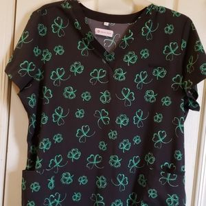 Black shamrock scrub top